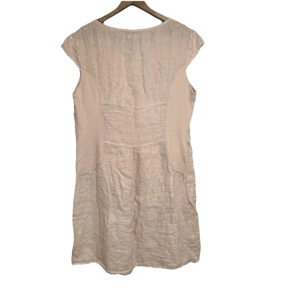 Lina Tomei 100% Linen Shift Dress Peach Pink Embroidered Pockets Italy Size XL - Picture 4 of 13